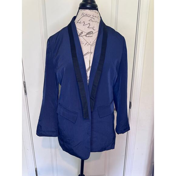 Express Women’s sz L Open Blazer Navy & Black Trim Chic Lightweight Classic Y2K - Picture 1 of 12